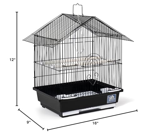 Parakeet Manor Bird Cage with Handle for Home or Travel, Black