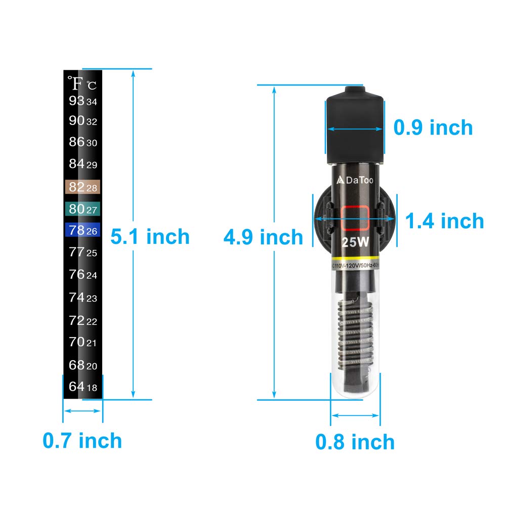 Mini Aquarium Heater 25W Small Fish Tank Heater 25 Watt with Free Thermometer Sticker