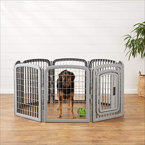 8-Panel Octagonal Plastic Pet Pen Fence Enclosure With Gate, 59 x 58 x 28 Inches, Grey