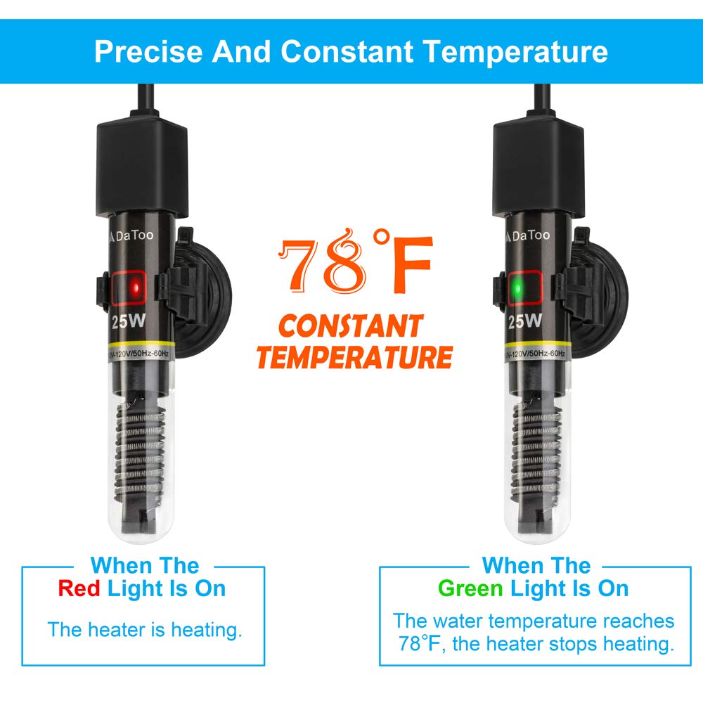 Mini Aquarium Heater 25W Small Fish Tank Heater 25 Watt with Free Thermometer Sticker