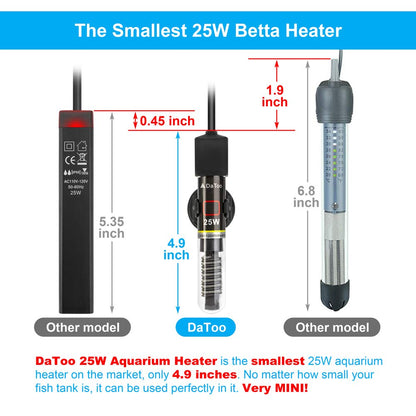 Mini Aquarium Heater 25W Small Fish Tank Heater 25 Watt with Free Thermometer Sticker