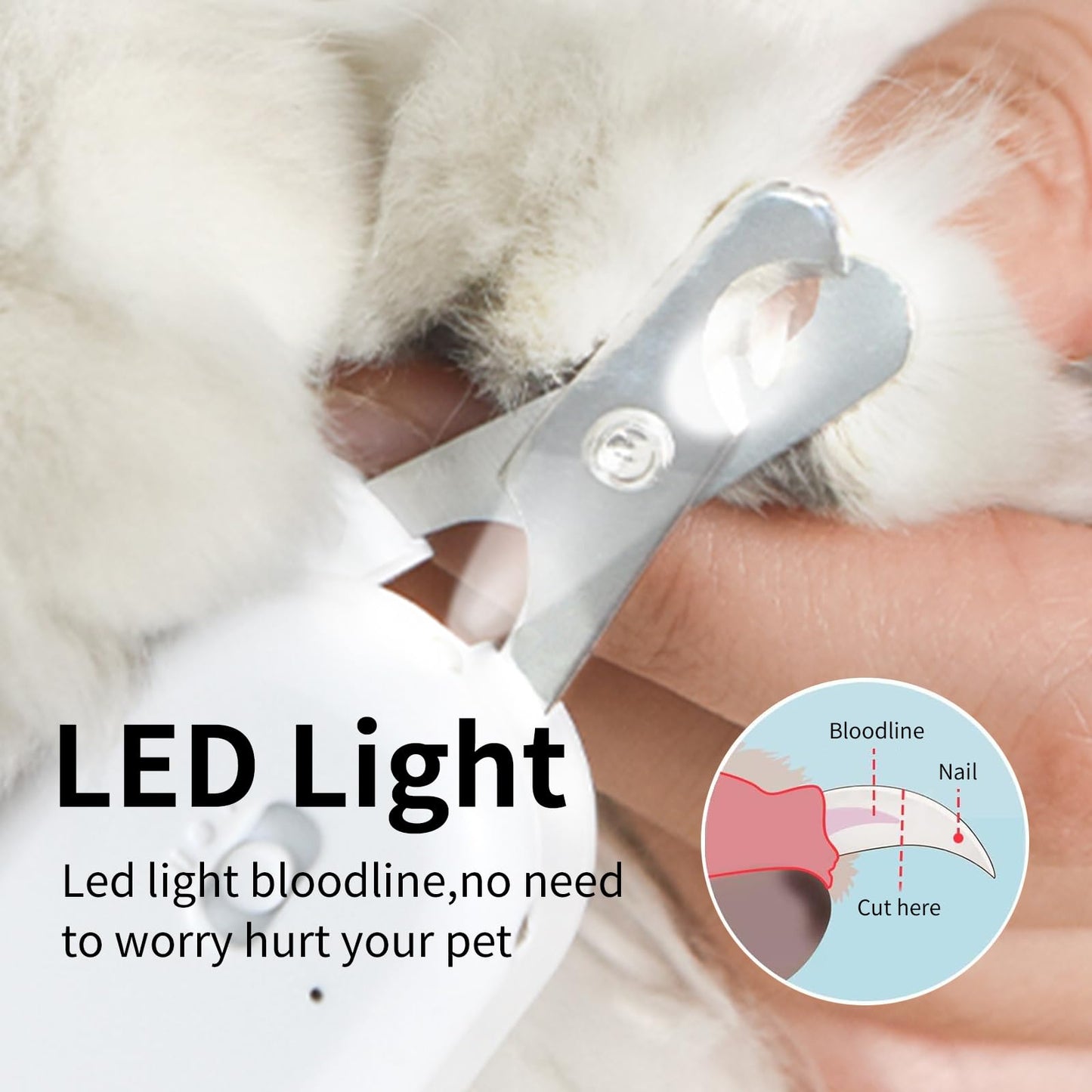 Cortaúñas para mascotas con luz LED y ultravioleta, cortaúñas para gatos