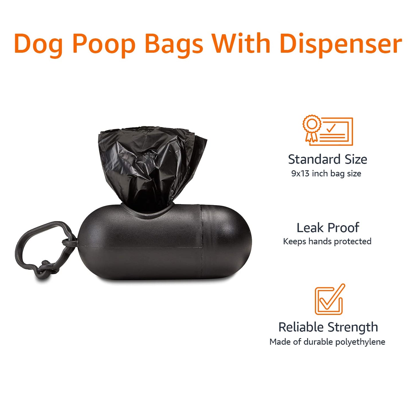 Dog Poop Leak Proof Bags With Dispenser and Leash Clip, Unscented, 600 Count, 40 Pack of 15, Black, 13 Inch x 9 Inch