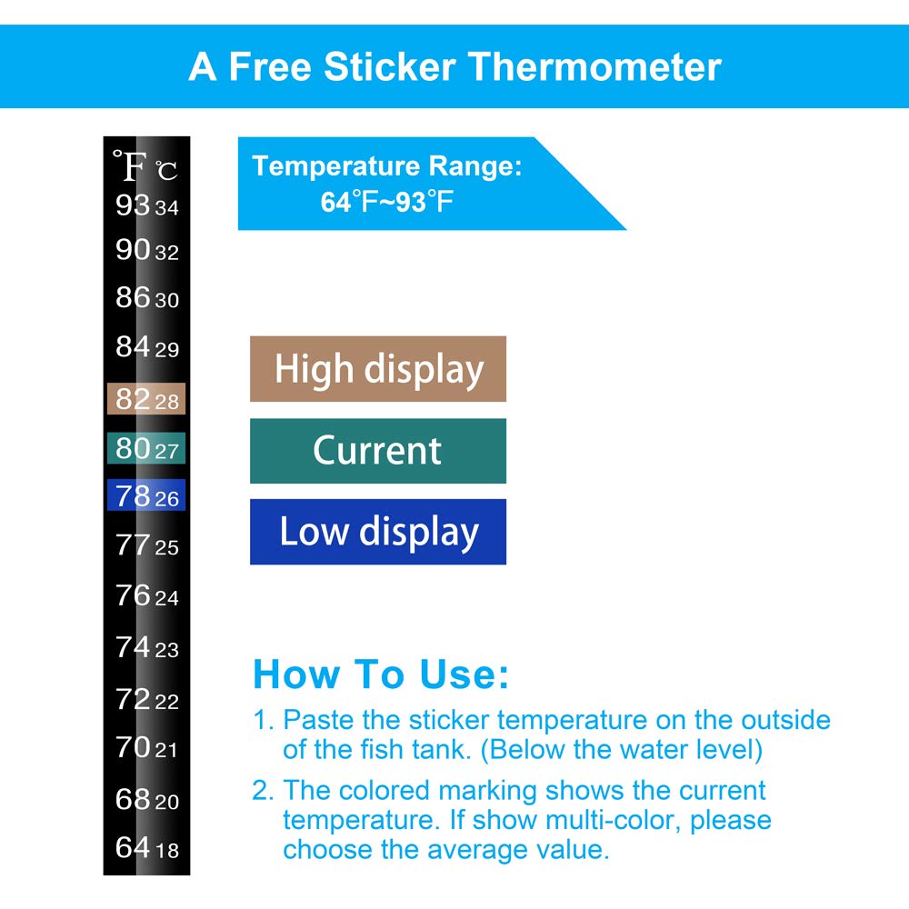 Mini Aquarium Heater 25W Small Fish Tank Heater 25 Watt with Free Thermometer Sticker