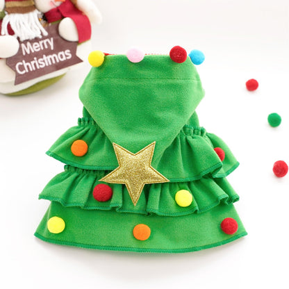 Cat Christmas Outfit Green Pet Cloak