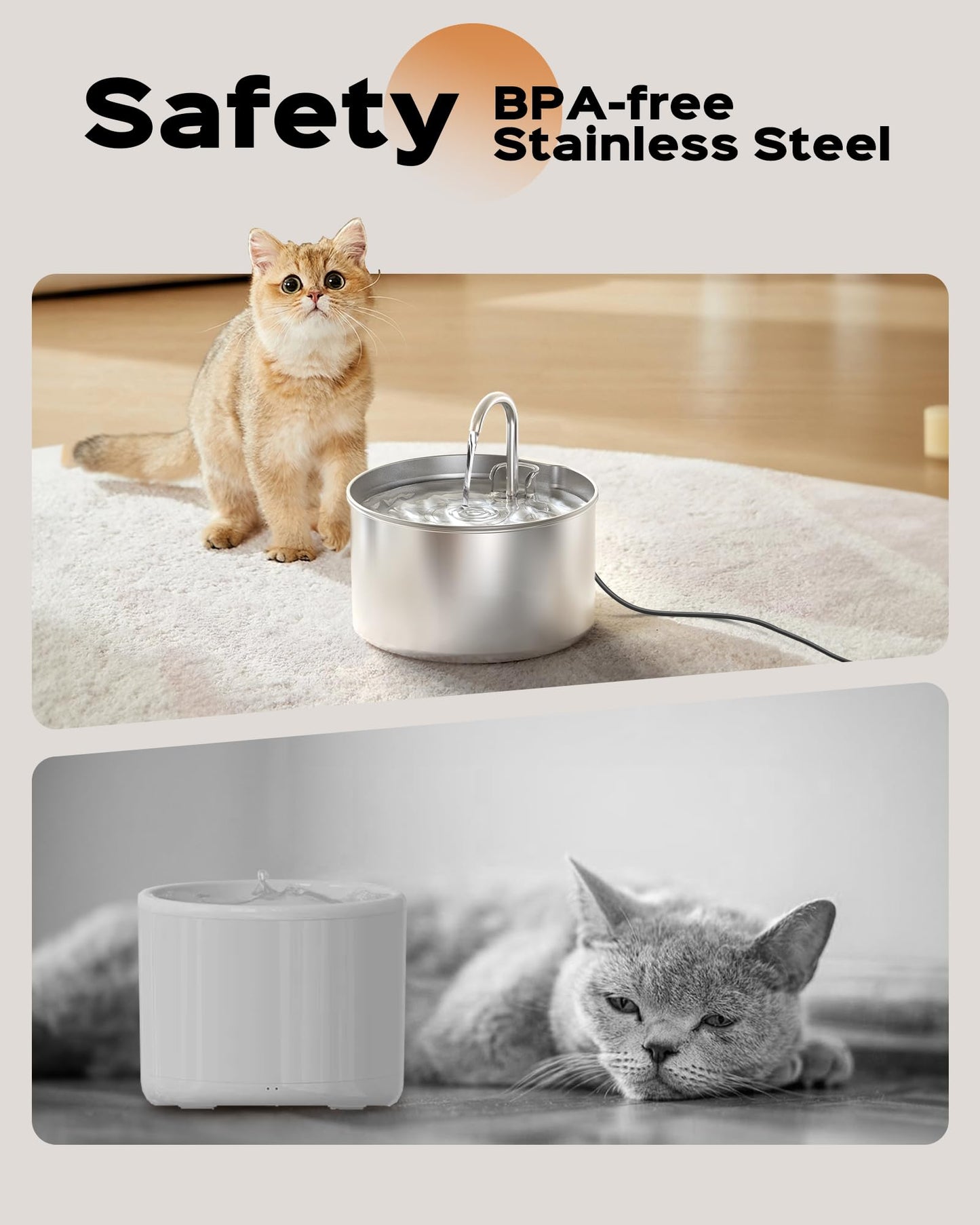 Water Fountain Stainless Steel: Pet Water Fountains Indoor Metal Automatic Cat/Dog