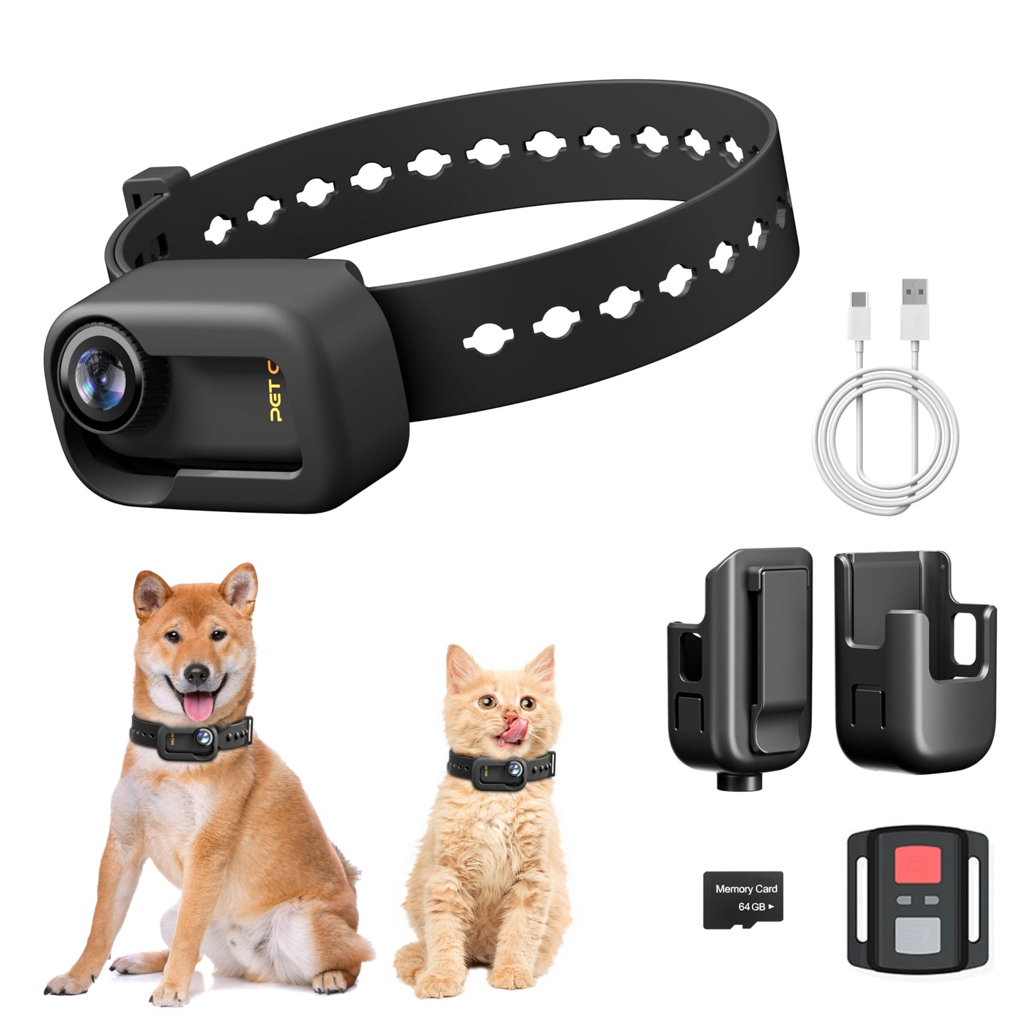 4K Cat Collar Camera, HD WiFi Pet Camera with 64GB SD Card