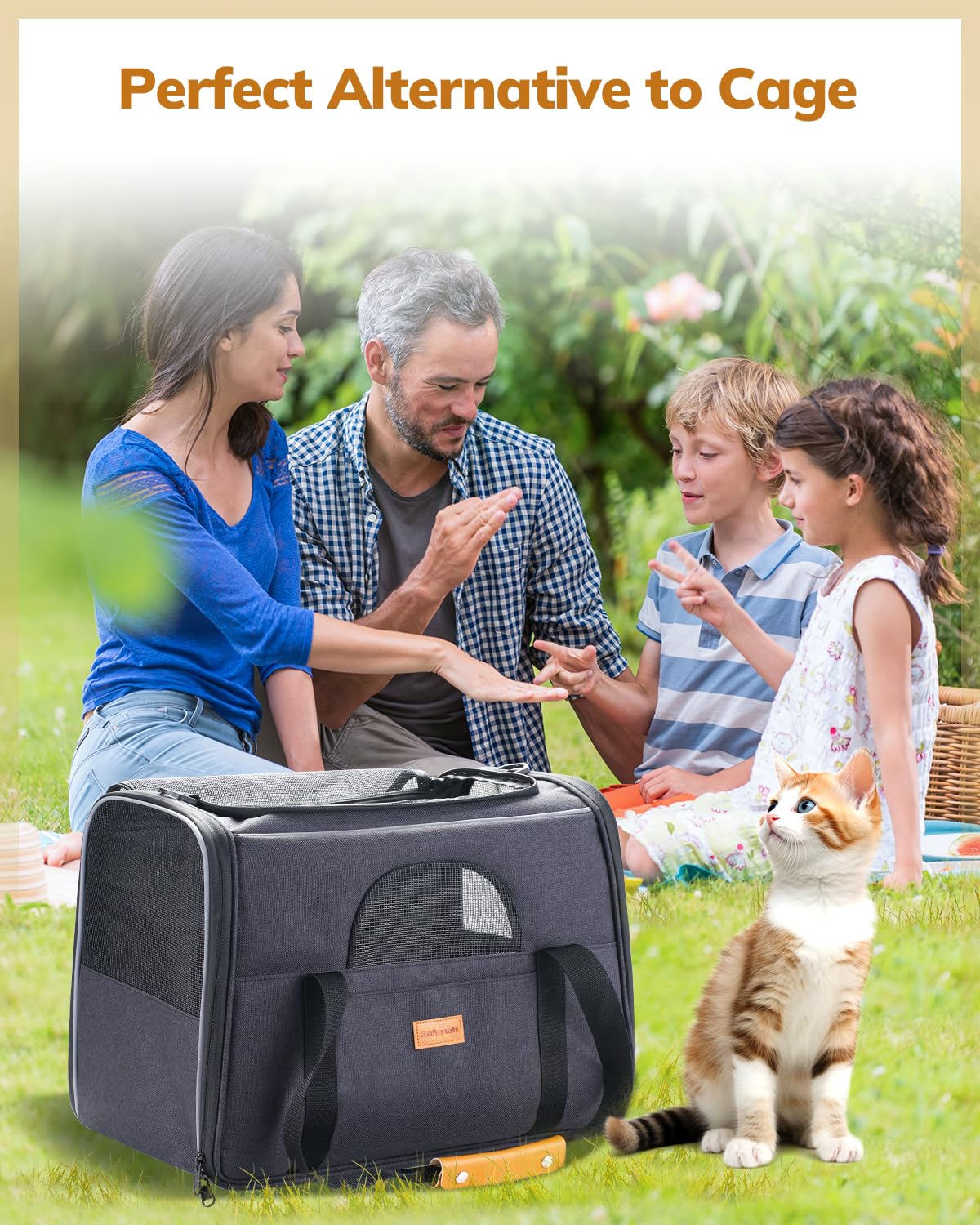 Transportín para gatos: transportador de lados suaves para gatos grandes, medianos y cachorros de hasta 15 libras, gris oscuro