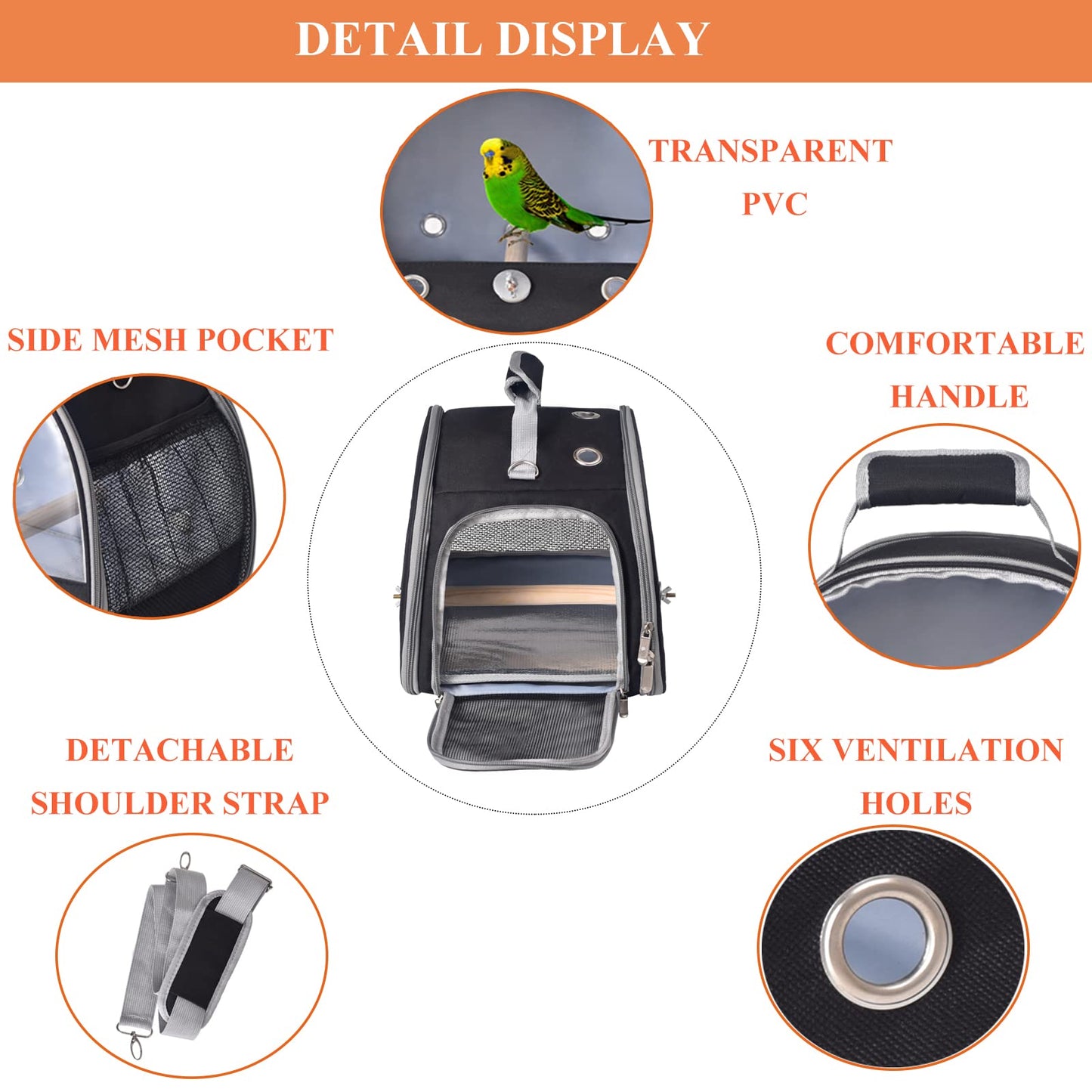 Bird Carrier Travel Cage with Stand (with Tray) (Black)