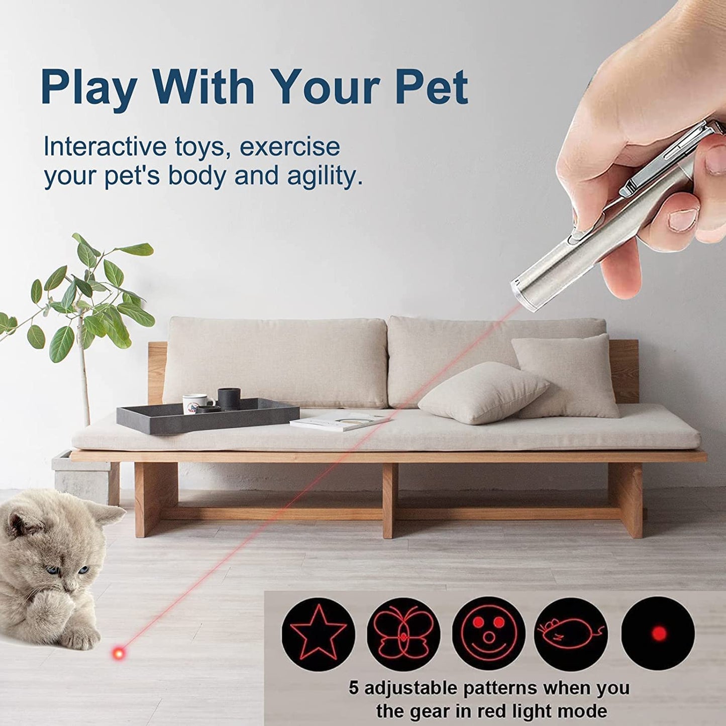 Cat Laser Toys Pointer for Indoor, Cat Mouse Toys Wand Red Light Pet Interactive Toys to Keep Cat Busy