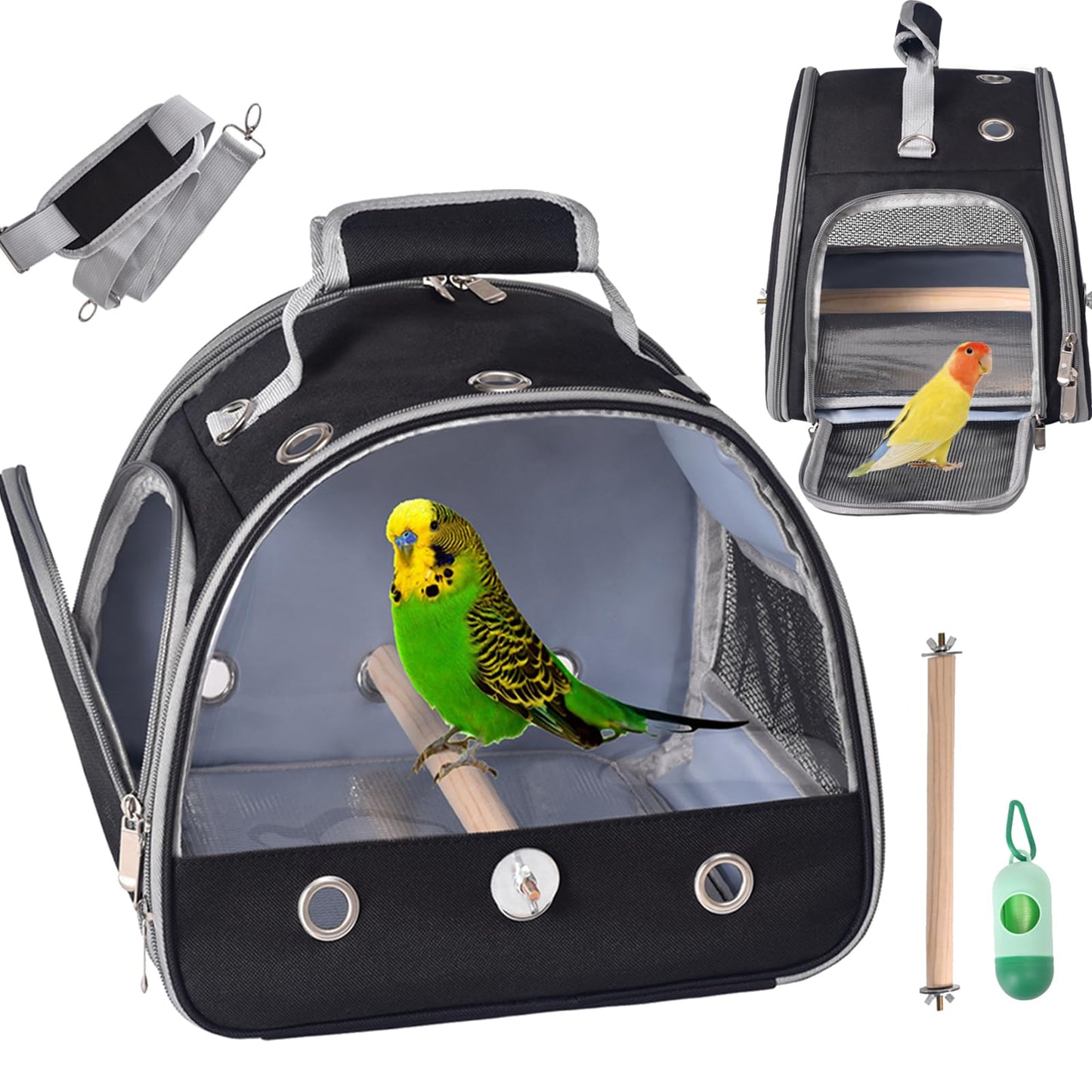 Bird Carrier Travel Cage with Stand (with Tray) (Black)