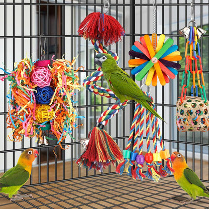 Bird Toys Bird Rope Perch with Bell Colorful Bird Chewing Shredding Foraging Toys