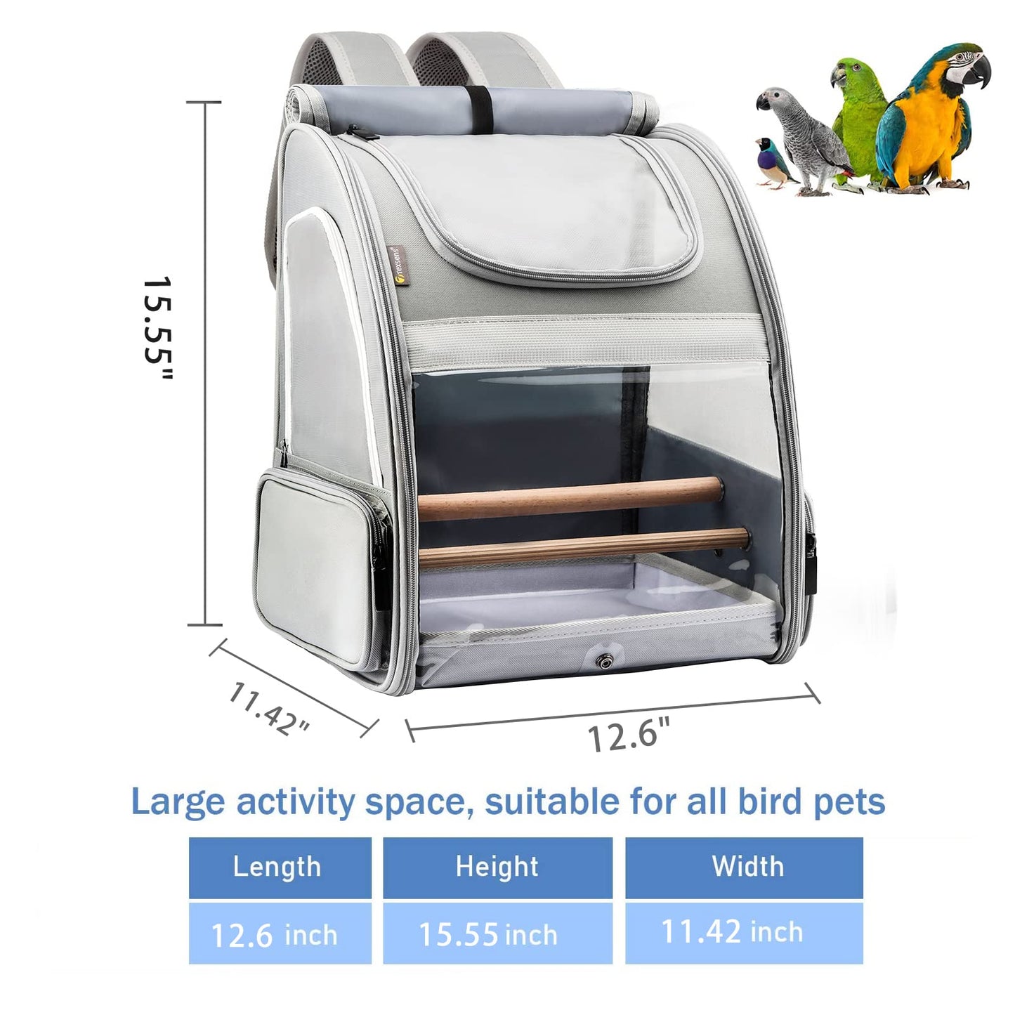 Bird Carrier Backpack - Pet Travel Cage  (Grey)