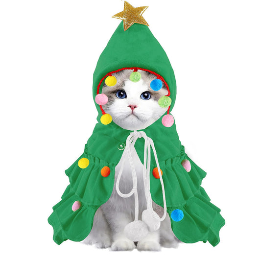 Cat Christmas Outfit Green Pet Cloak