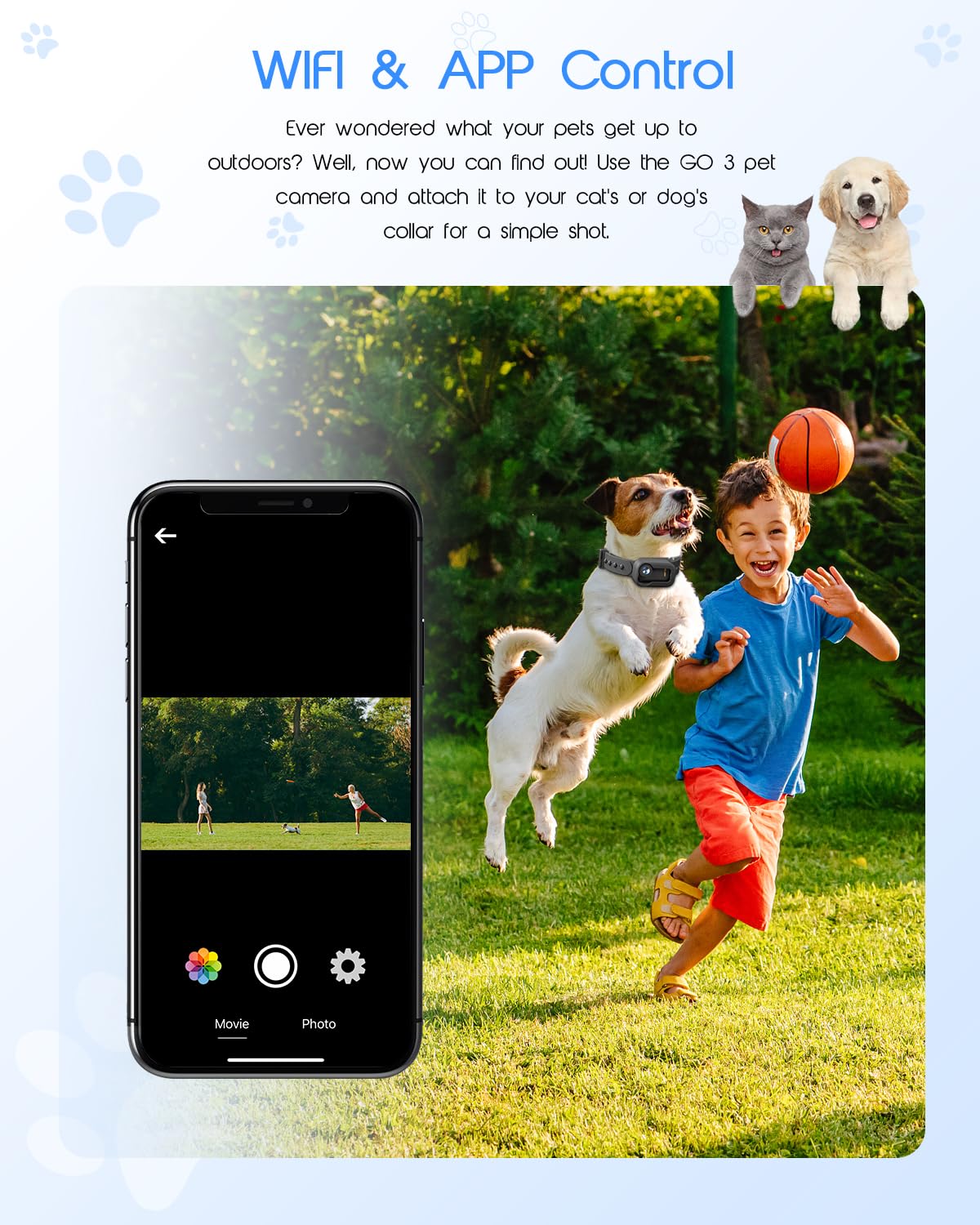 4K Cat Collar Camera, HD WiFi Pet Camera with 64GB SD Card