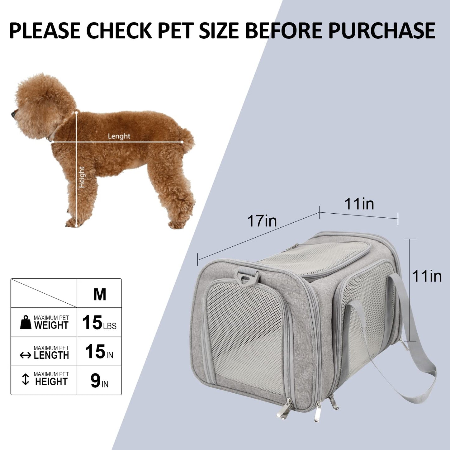 Cat, Dog Carrier for Small Medium Cats Puppies up to 15 Lbs,