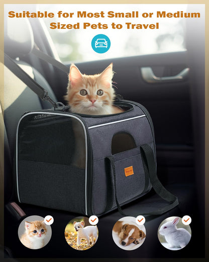 Transportín para gatos: transportador de lados suaves para gatos grandes, medianos y cachorros de hasta 15 libras, gris oscuro