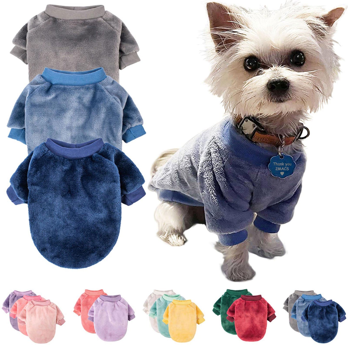 Dog Sweater, Pack of 2 or 3 (Small, Grey,Blue,Dark Blue)