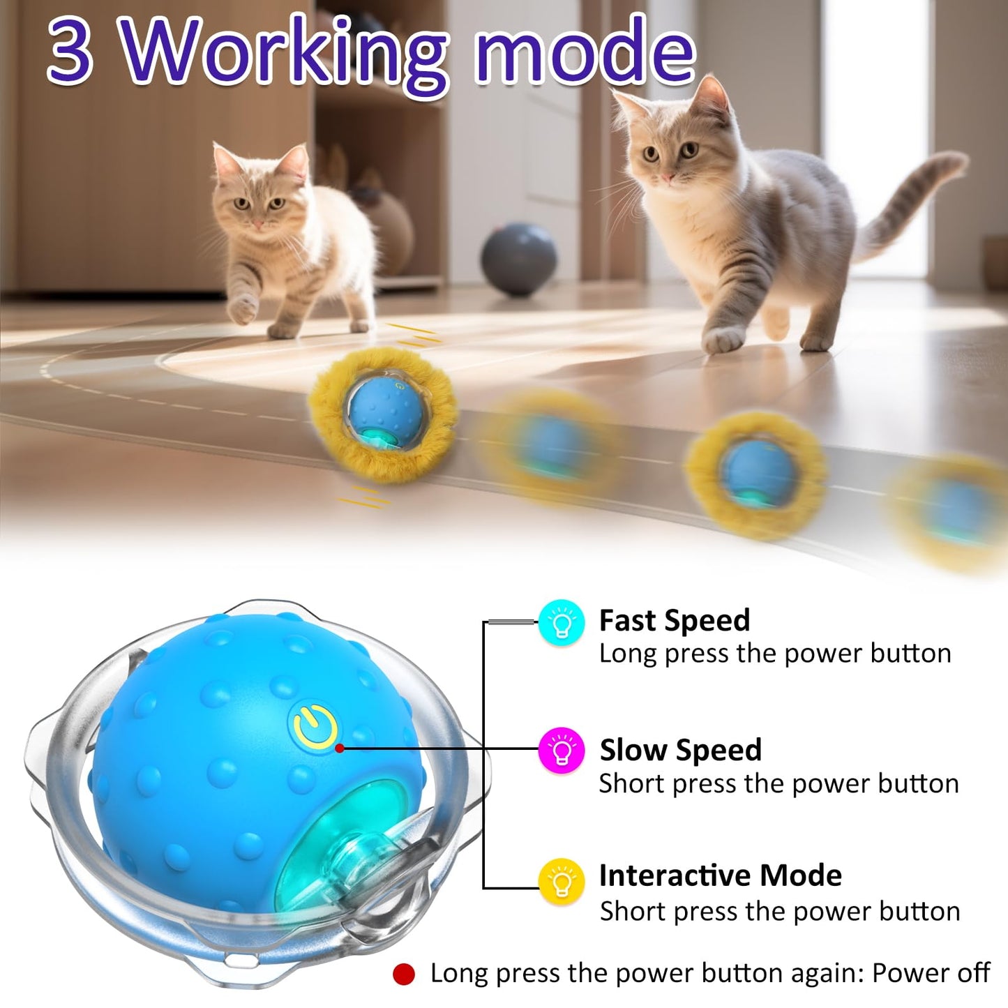 Interactive Cat Toys Ball Fast Rolling in Pouch (Blue)