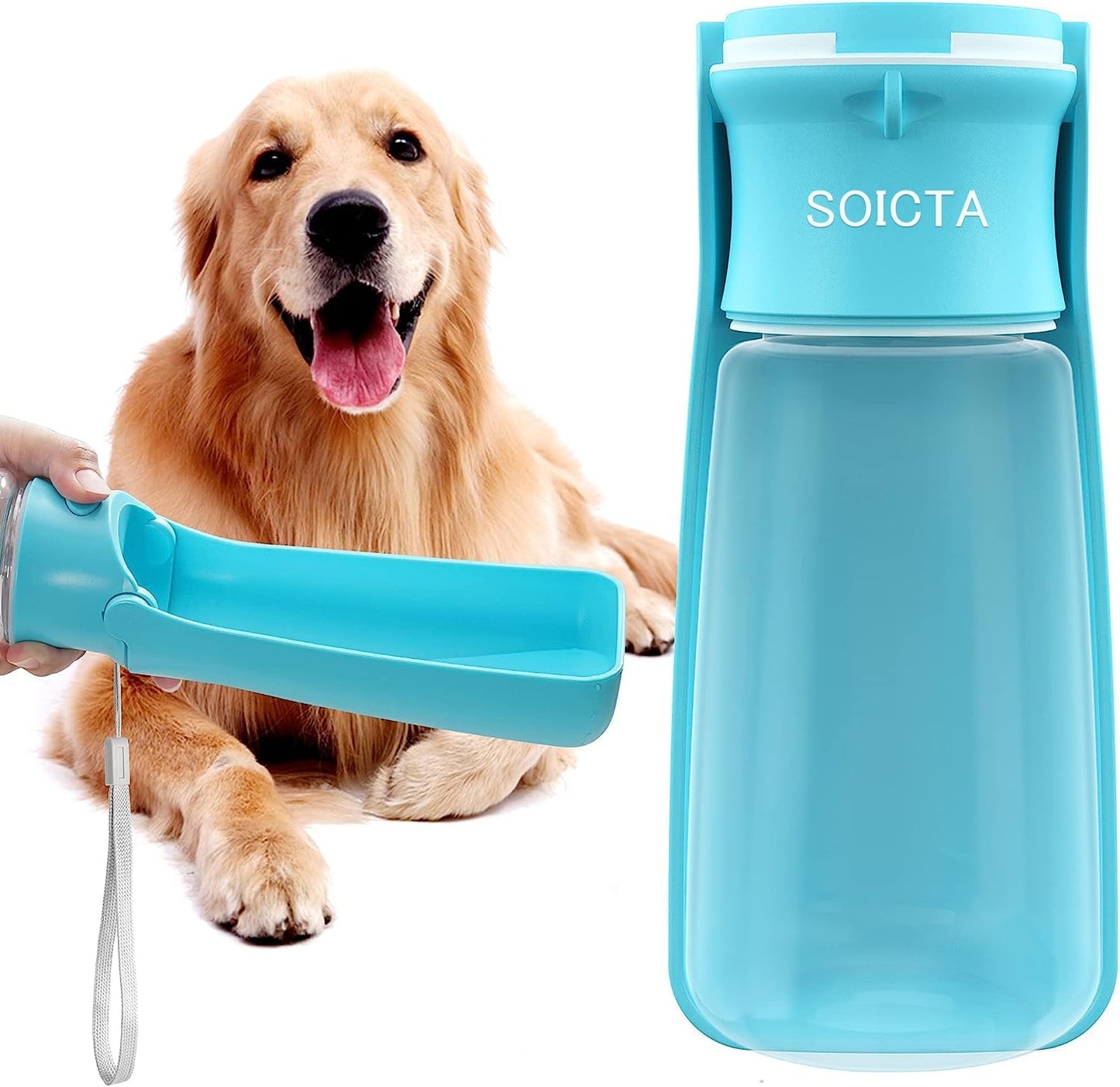 Botella de agua portátil para perros para pasear (azul de 19 oz)