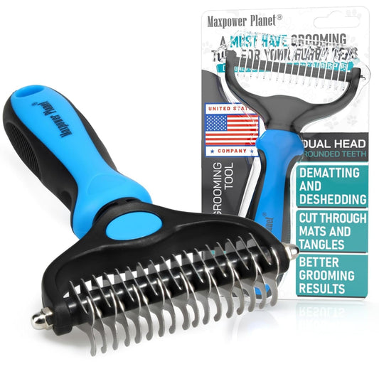 Pet Grooming Rake - Double-Sided Dematting Undercoat Brush for Dogs and Cats