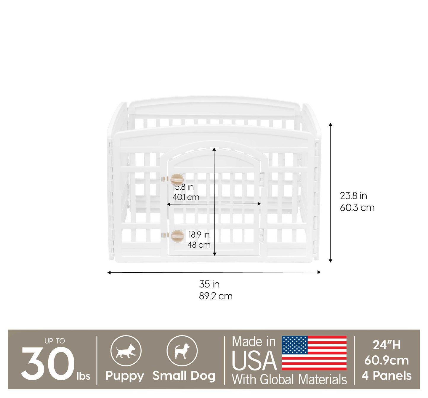 24" Exercise 4-Panel Pet Playpen with Door, White