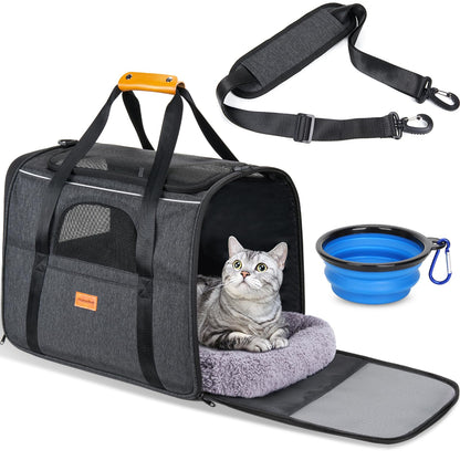 Transportín para gatos: transportador de lados suaves para gatos grandes, medianos y cachorros de hasta 15 libras, gris oscuro