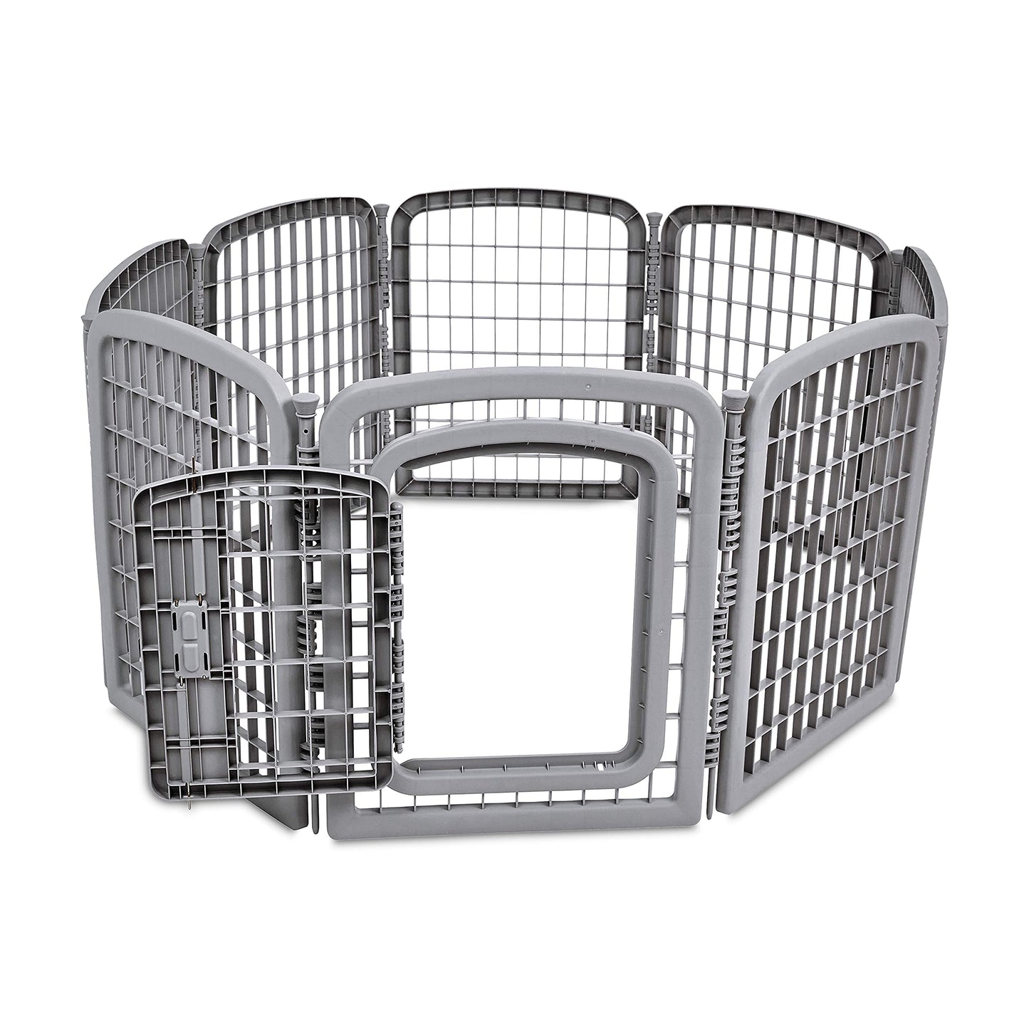 8-Panel Octagonal Plastic Pet Pen Fence Enclosure With Gate, 59 x 58 x 28 Inches, Grey