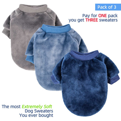 Dog Sweater, Pack of 2 or 3 (Small, Grey,Blue,Dark Blue)