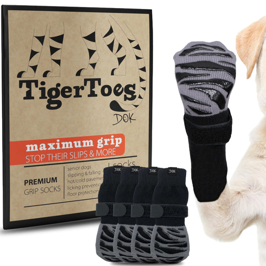 TigerToes Premium Non-Slip Dog Socks for Hardwood Floors  Size Large