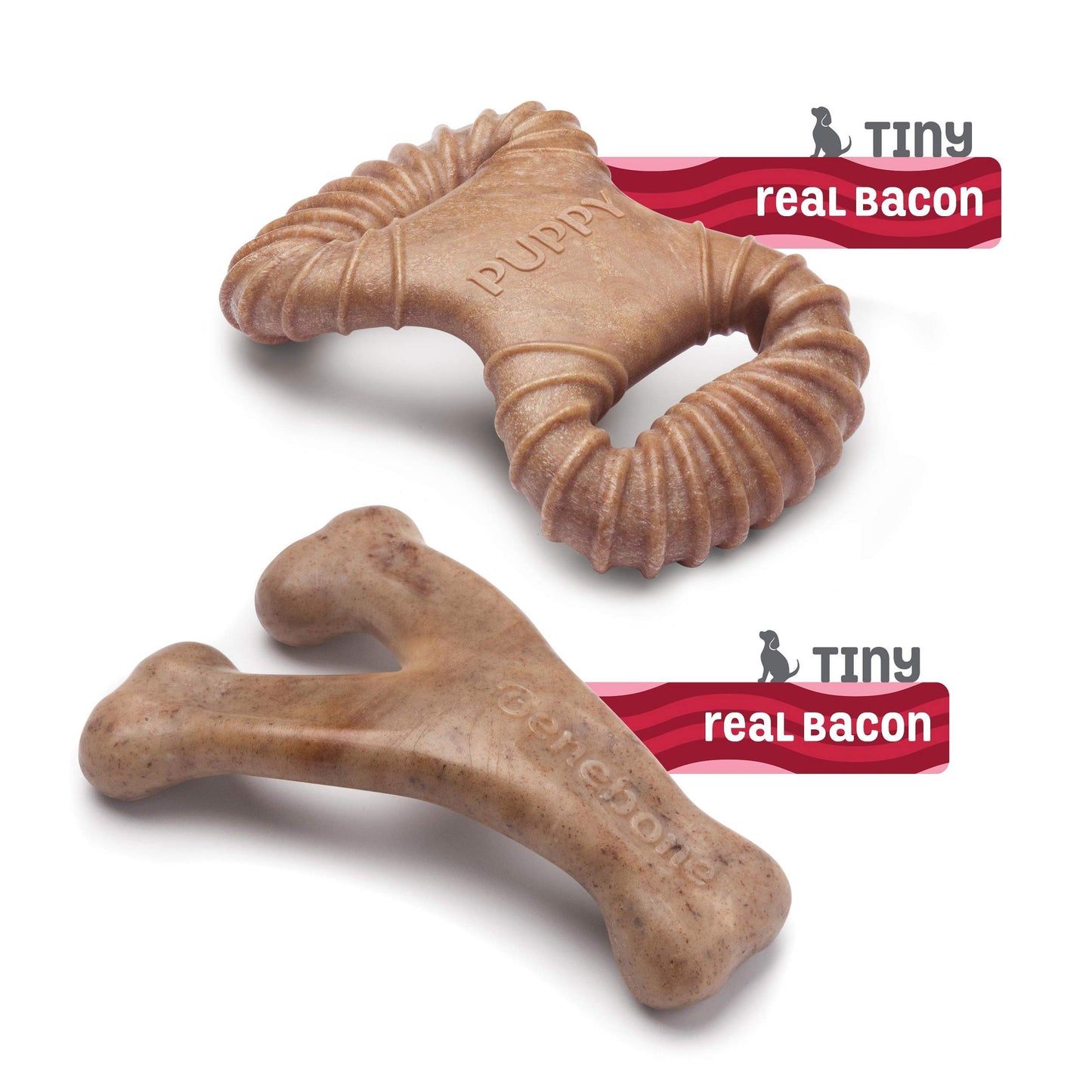 Puppy 2-Pack Dental Chew/Wishbone Dog Chew Toys, Made in USA, Real Bacon Flavor