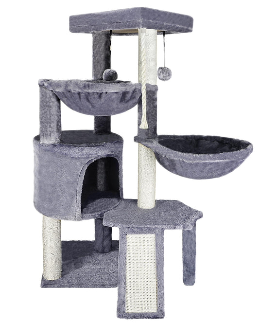 Xin Three Layer Cat Tree with Cat Condo and Two Hammocks,Grey