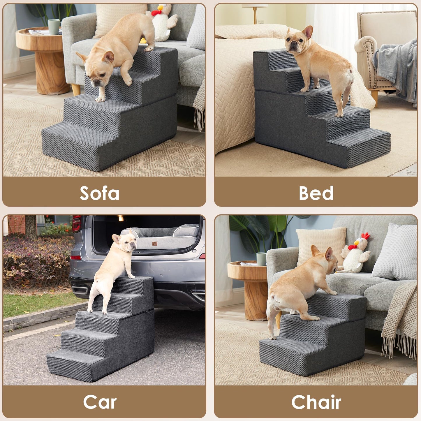 Rampa para perros para cama de 18" de alto, 4 escalones para perros para cama alta, color gris