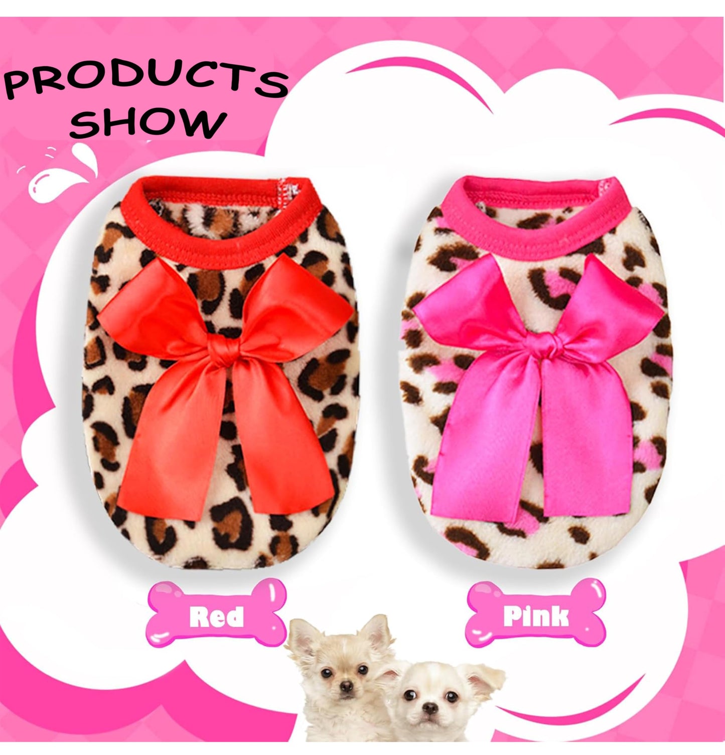 Suéter para perros de 2 piezas para perros pequeños, ropa para perros XXS (rosa + rojo, XX-Small)