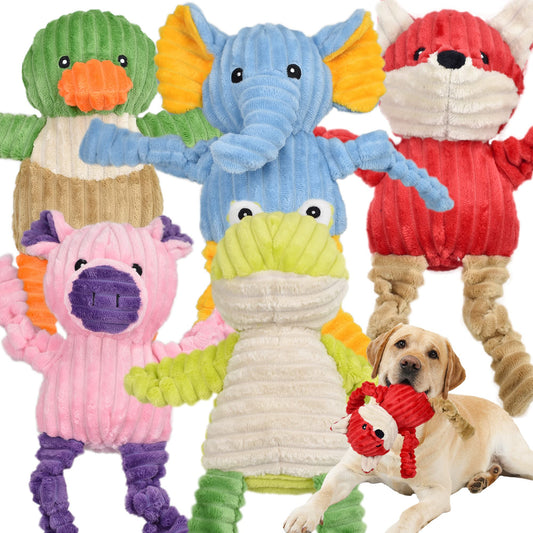 5 Pack Tough Dog Toys Stuffed Squeaky Dog Toys