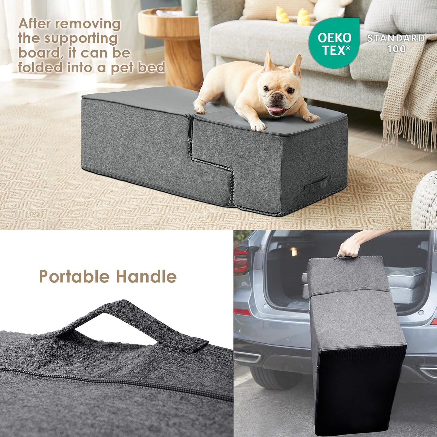 Rampa para perros para cama de 18" de alto, 4 escalones para perros para cama alta, color gris