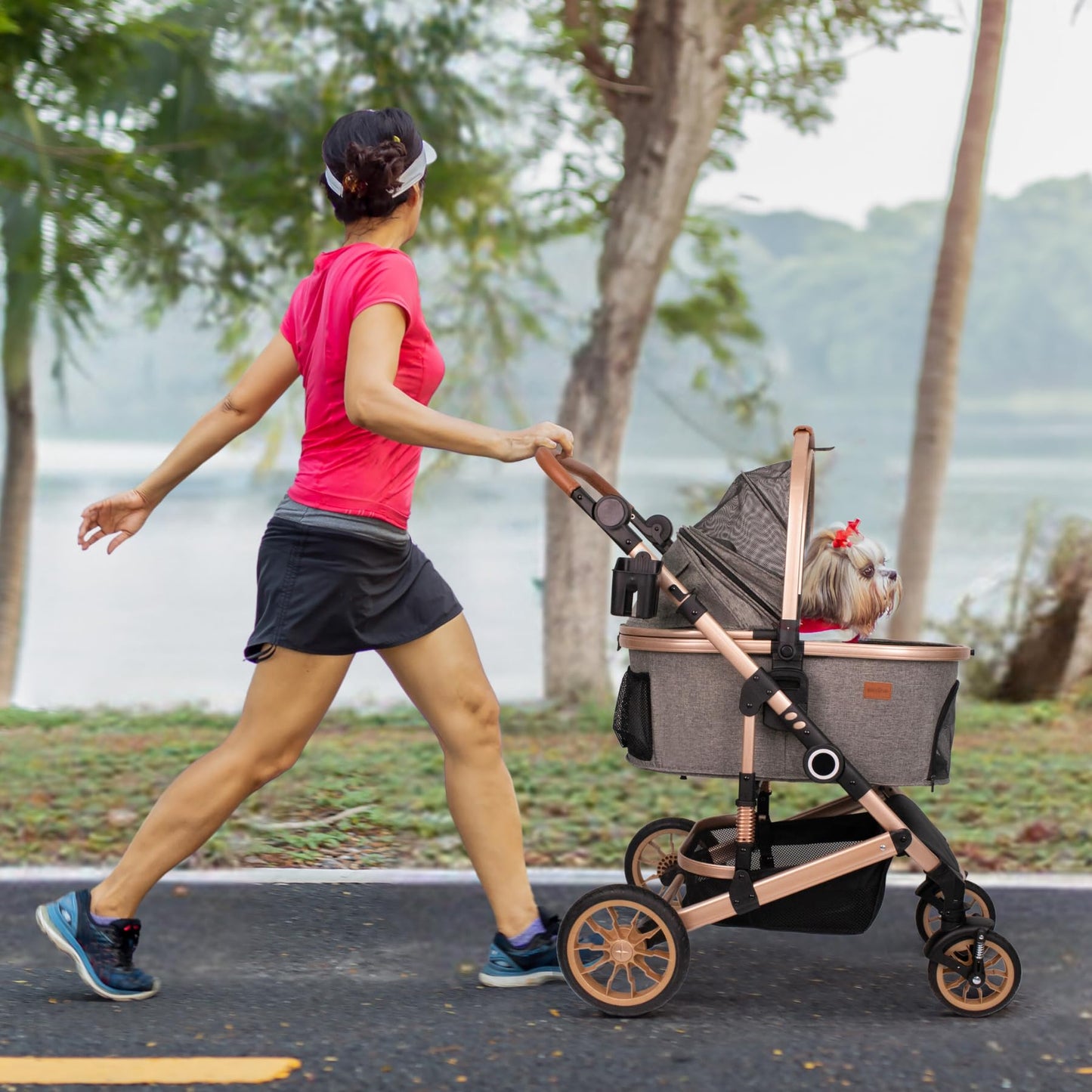 Pet Stroller with 4 Wheels, Car Seat 3 in 1 Multifunctional (Grey)