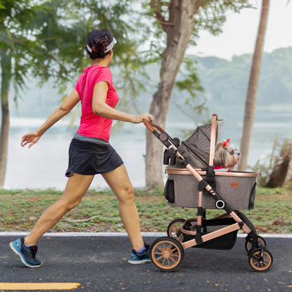 Pet Stroller with 4 Wheels, Car Seat 3 in 1 Multifunctional (Grey)