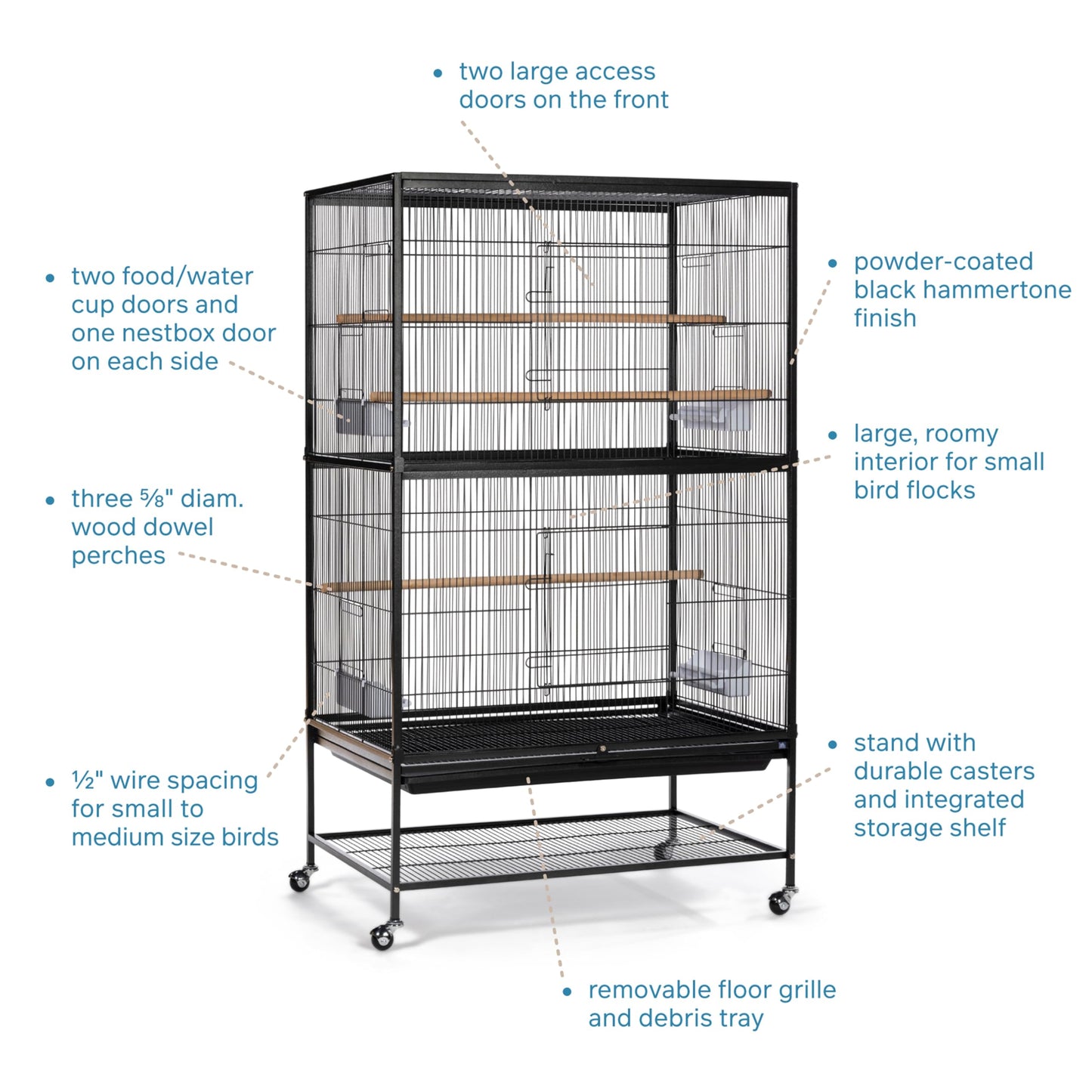 Wrought Iron Flight Cage with Stand F040 Black Bird Cage, 31-Inch by 20-1/2-Inch by 53-Inch