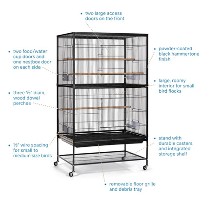 Wrought Iron Flight Cage with Stand F040 Black Bird Cage, 31-Inch by 20-1/2-Inch by 53-Inch