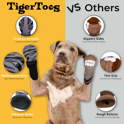 TigerToes Premium Non-Slip Dog Socks for Hardwood Floors  Size Large