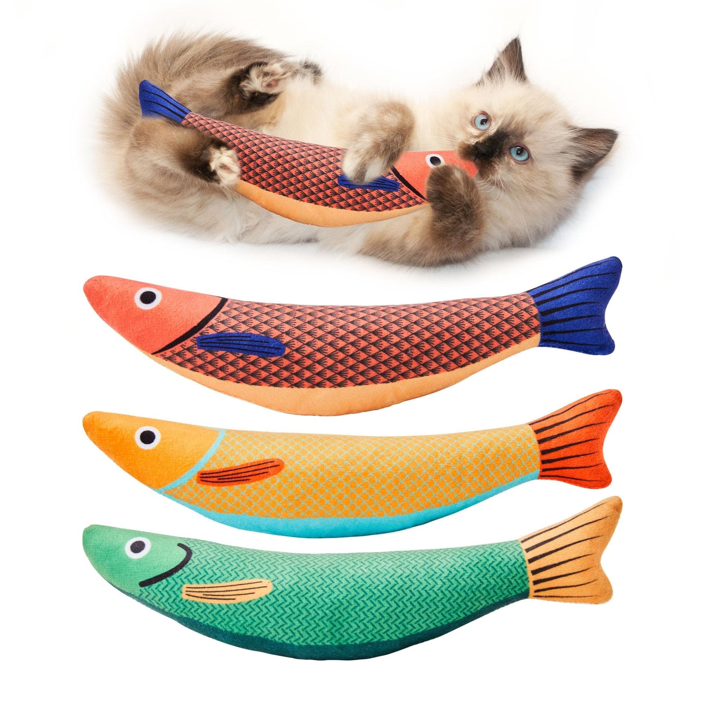 Cat Toys Saury Fish, 3 Pack Catnip Crinkle Sound Toys