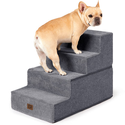 Rampa para perros para cama de 18" de alto, 4 escalones para perros para cama alta, color gris