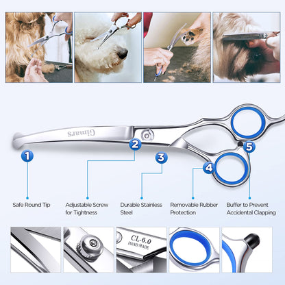 Titanium Coated Professional 6 in 1 4CR Stainless Steel Dog Grooming Scissors with Safety Round Tip