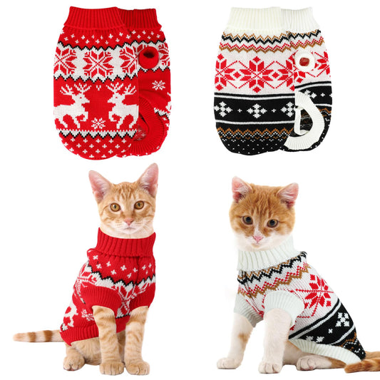 2 Packs Cat Christmas Sweater Turtleneck S