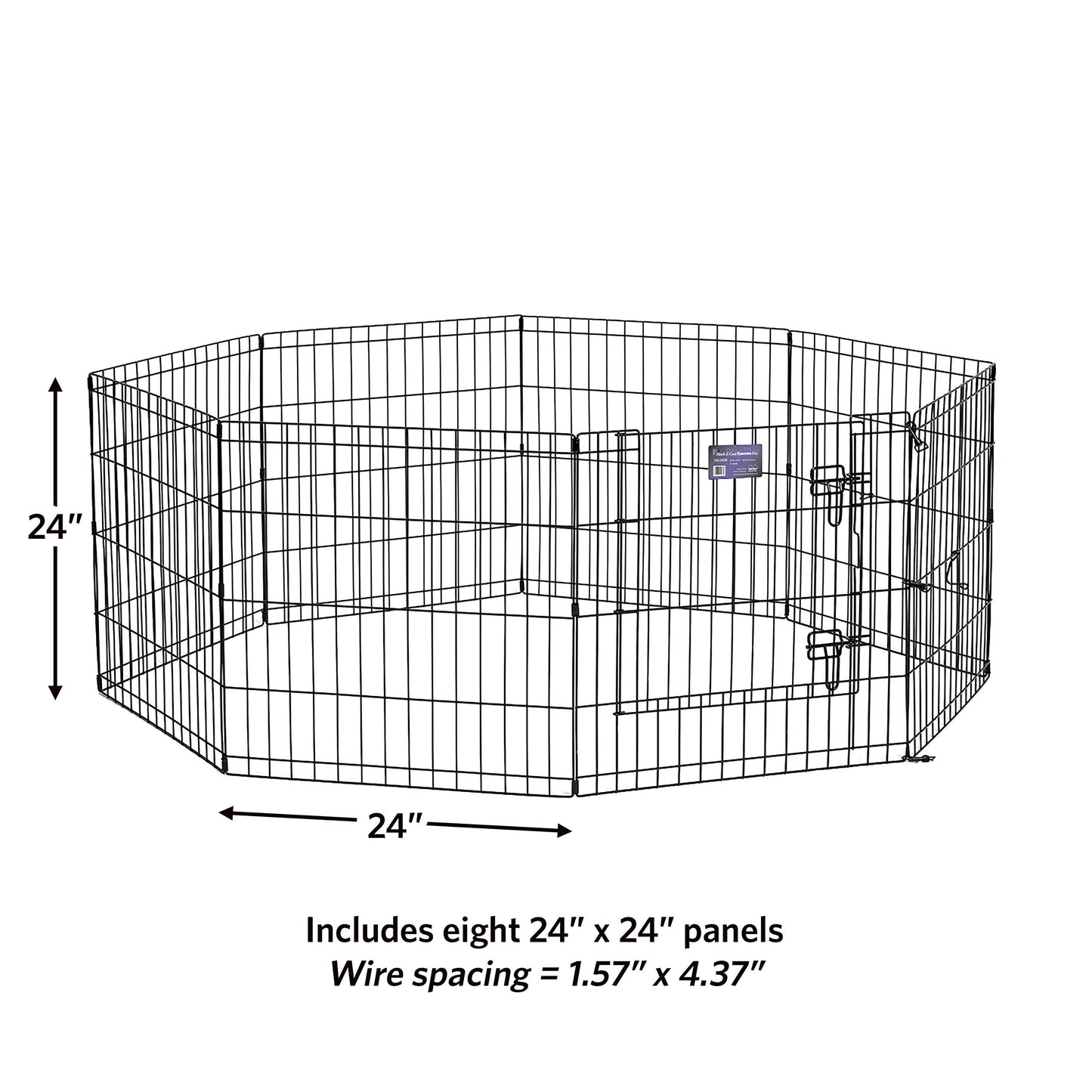 Dog Exercise Pen & Playpen, 24"W x 24"H, With Door, Black