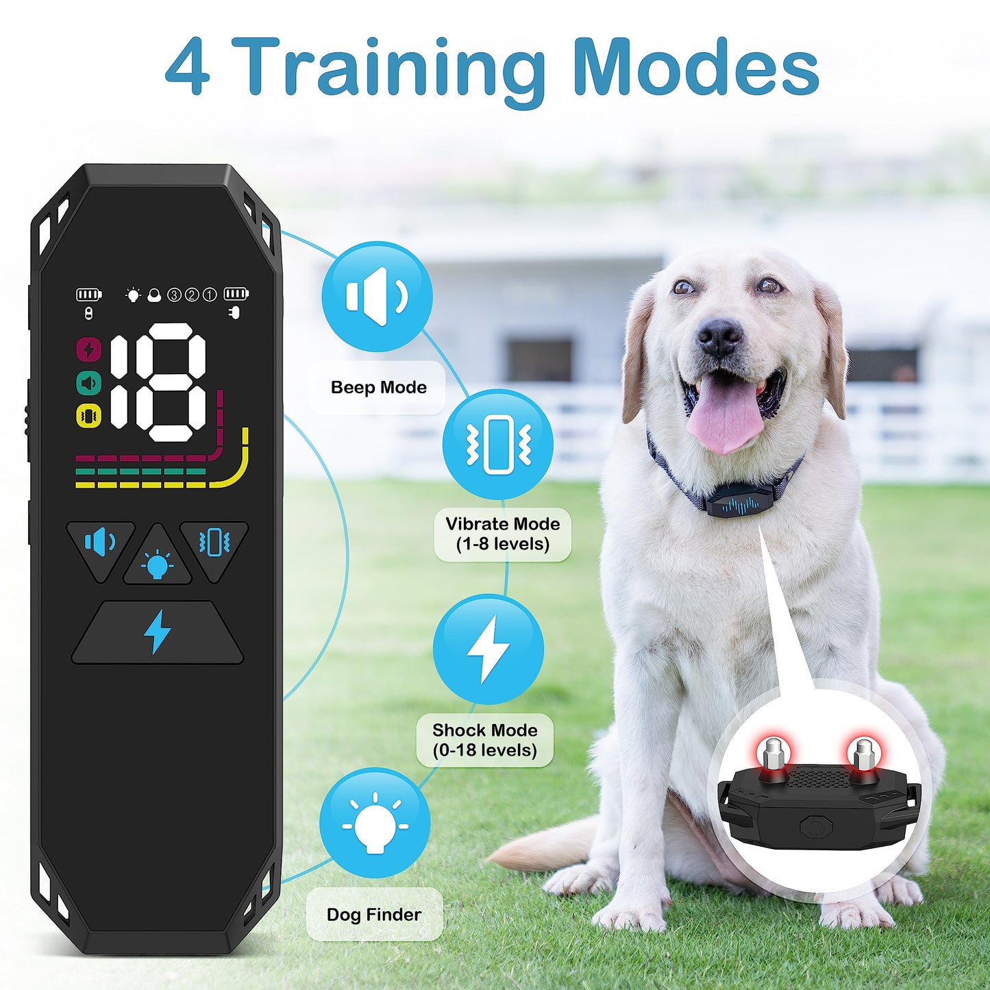 Collar de entrenamiento para perros grandes, 4 modos de entrenamiento: pitido, vibración, descarga eléctrica, collar de entrenamiento para perros