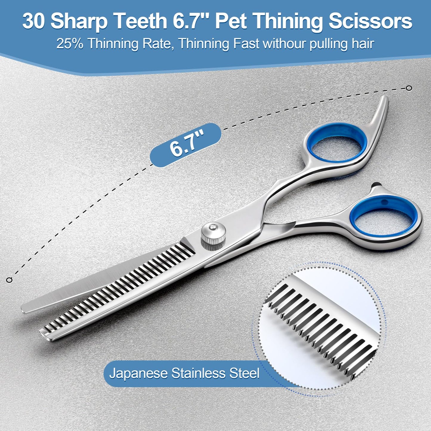 Titanium Coated Professional 6 in 1 4CR Stainless Steel Dog Grooming Scissors with Safety Round Tip