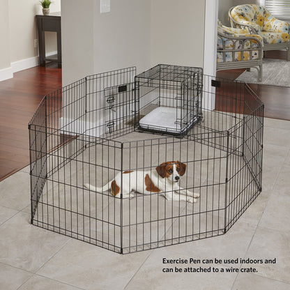 Dog Exercise Pen & Playpen, 24"W x 24"H, With Door, Black